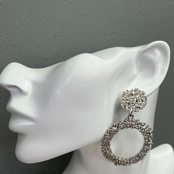 Shein Large Dangle Earrings Silver Tone Metallic Chunky Textured  NWT - Picture 2 of 5